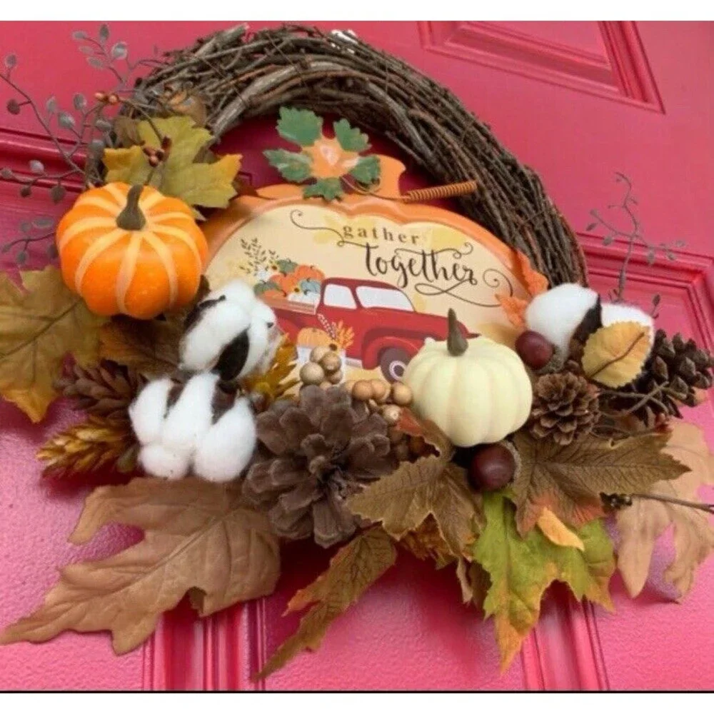 Fall Wreath, Pinecones, Berries, Acorns, Fall Leaves, Pumpkins, Autumn Wreath